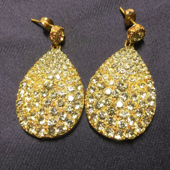 Yellow Crystal Tear Drop Dangling Earrings - Picture 1 of 11